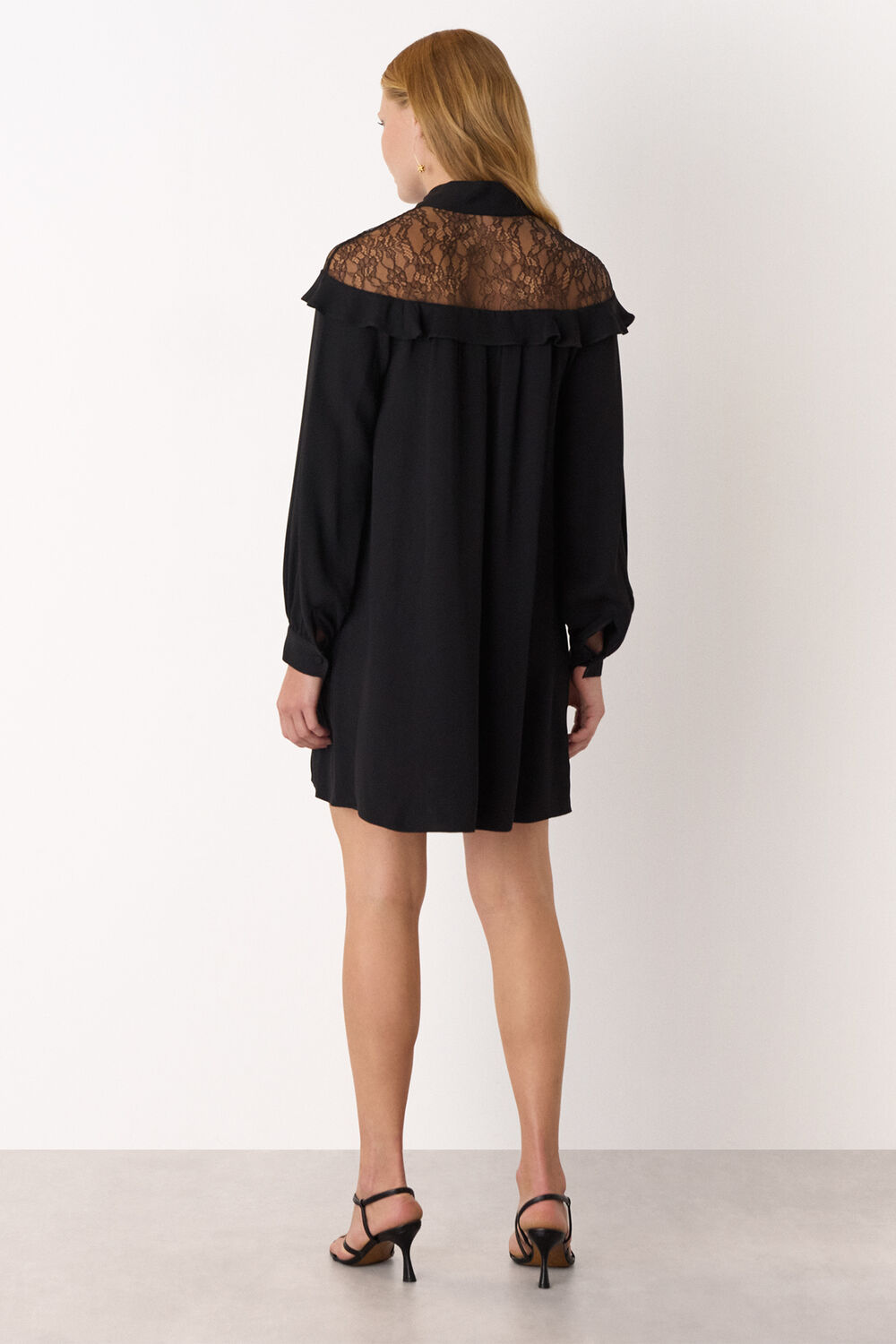 Black Lace Detail Crepe Mini Dress