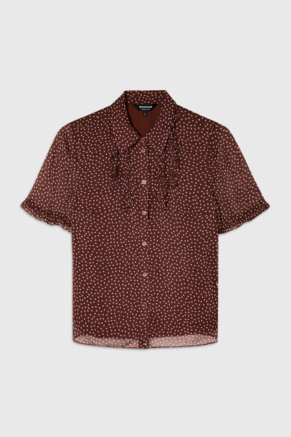 Brown Polka Dot Sheer Sleeve Shirt