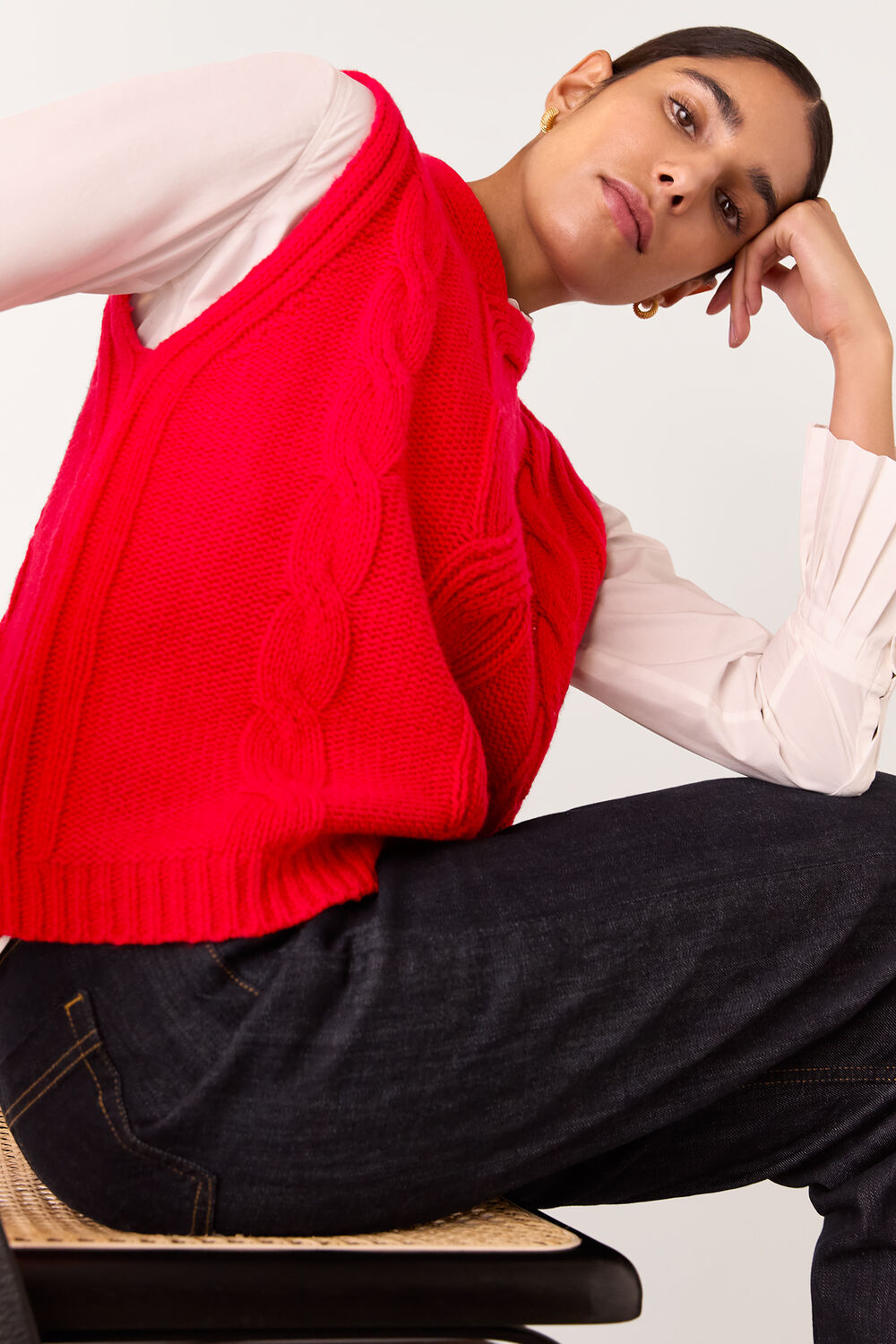 Red Cable Detail Knitted Tank