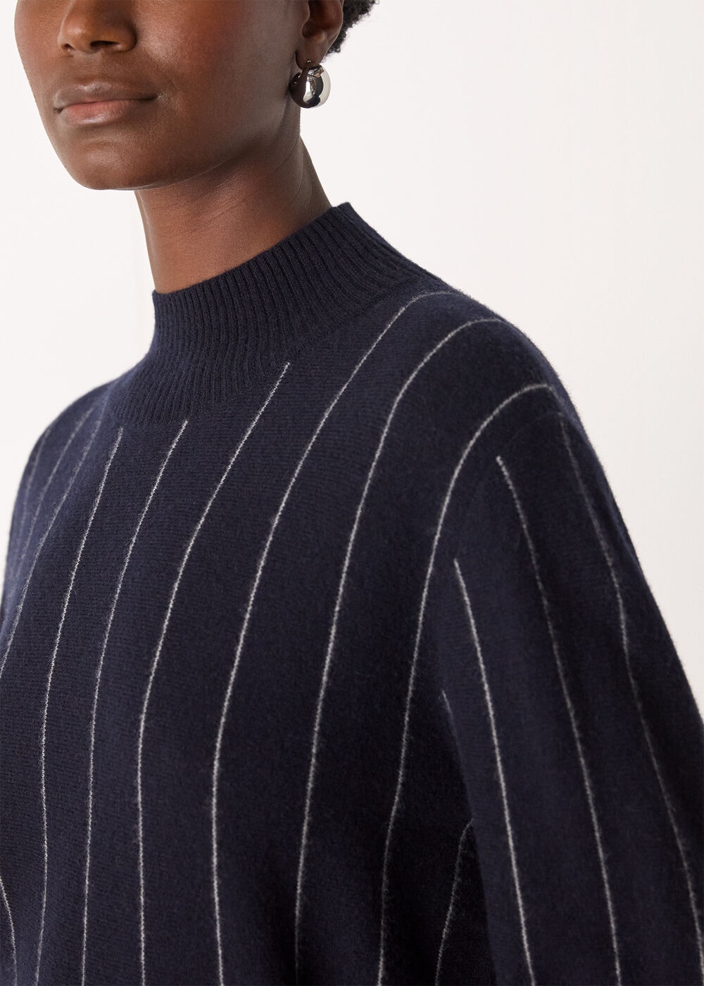 Stripe Wool Funnel Neck Knit