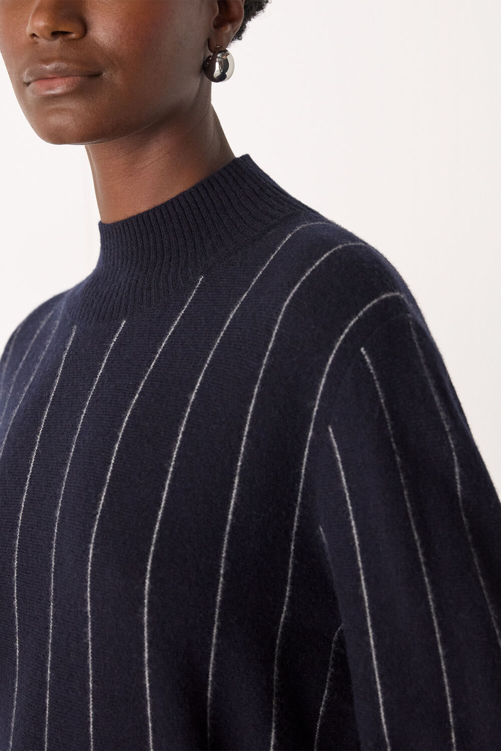Stripe Wool Funnel Neck Knit