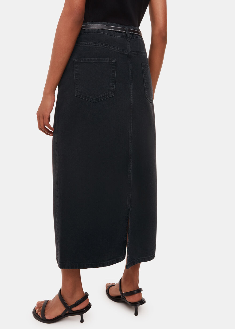Petite Straight Denim Midi Skirt