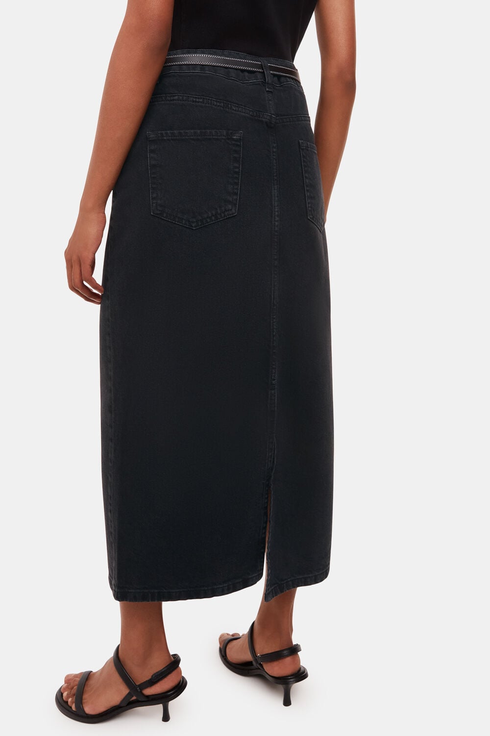 Petite Straight Denim Midi Skirt