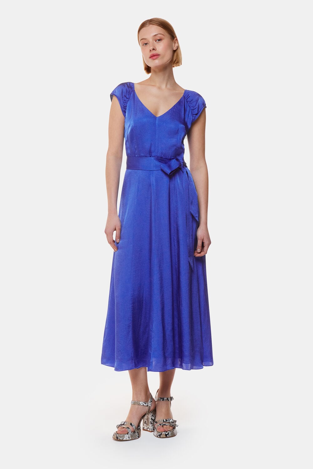 Cobalt Blue Arie Hammered Satin Midi Dress