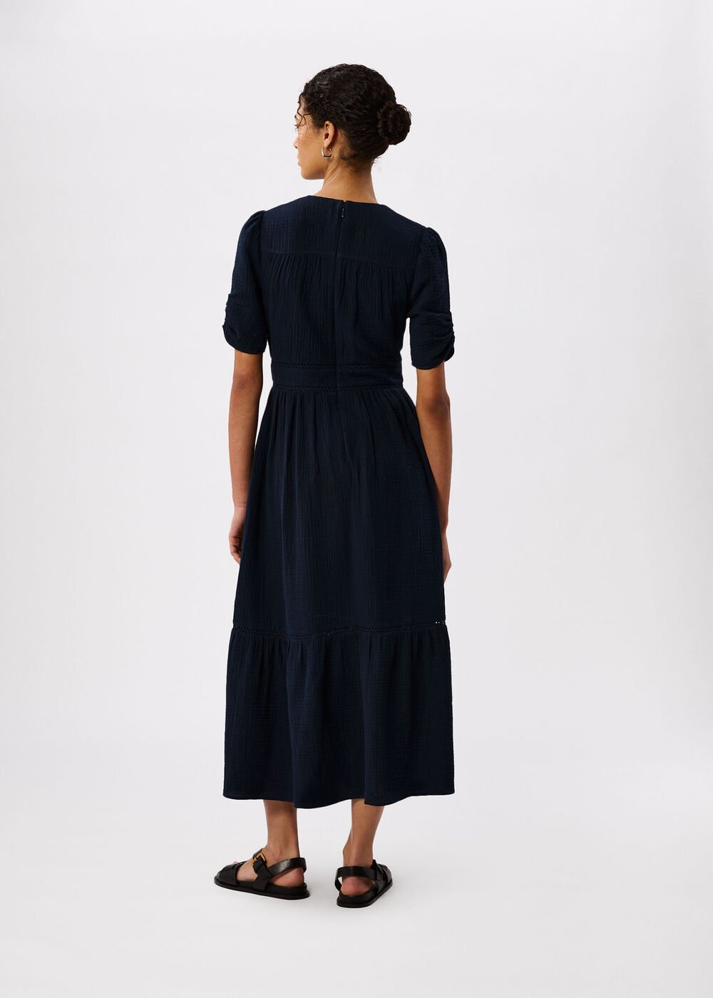 V Neck Textured Midi Dress