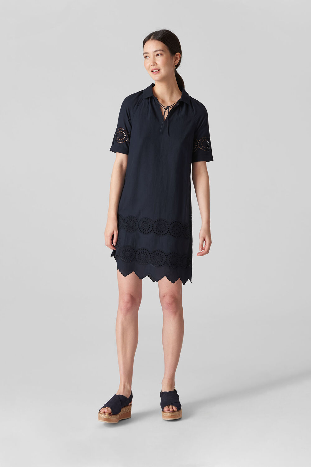 Navy Broderie Shirt Dress