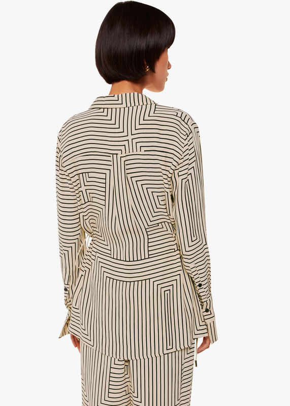 Ivory Angled Stripe Tie Detail Shirt
