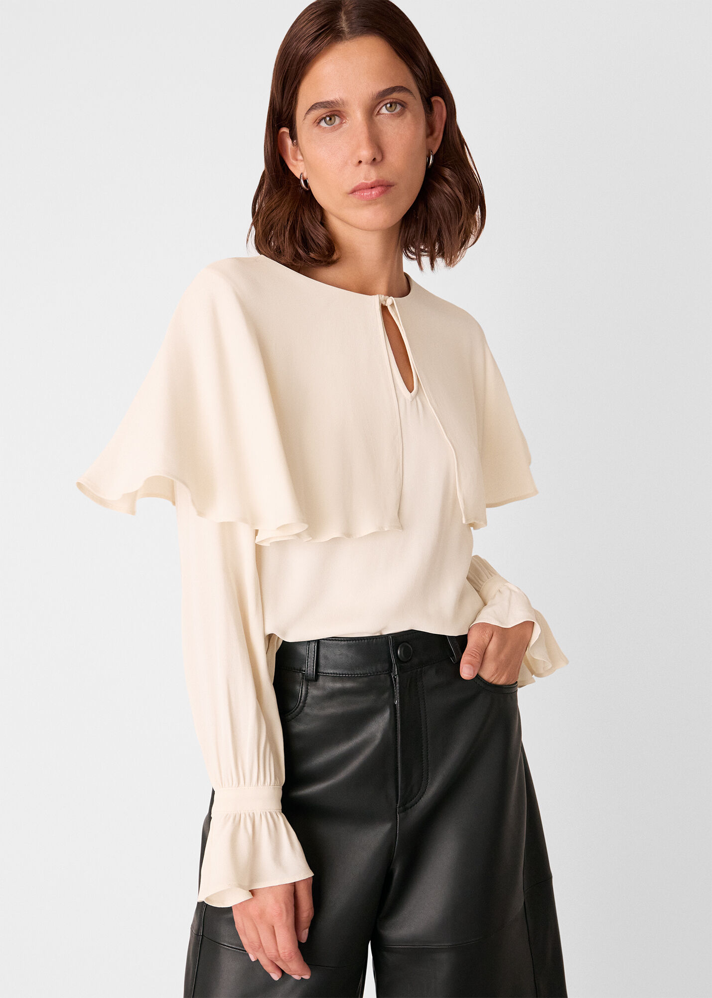 Ivory Cape Detail Crepe Blouse | WHISTLES | Whistles US |