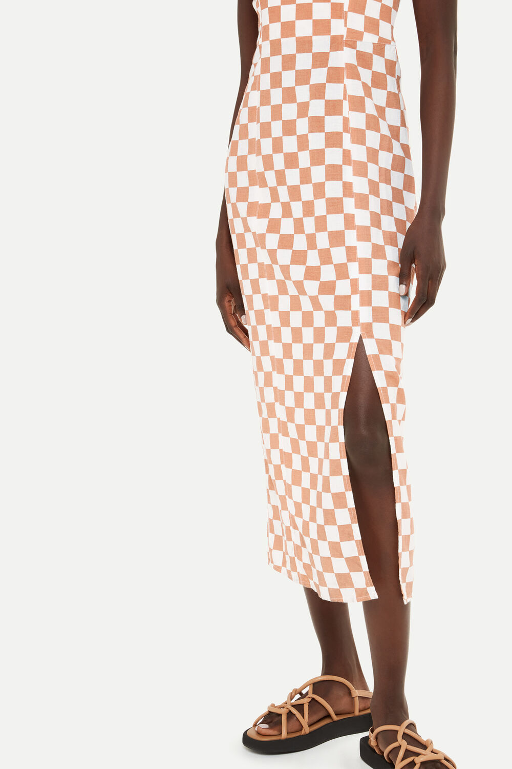Linen Blend Checkerboard Dress