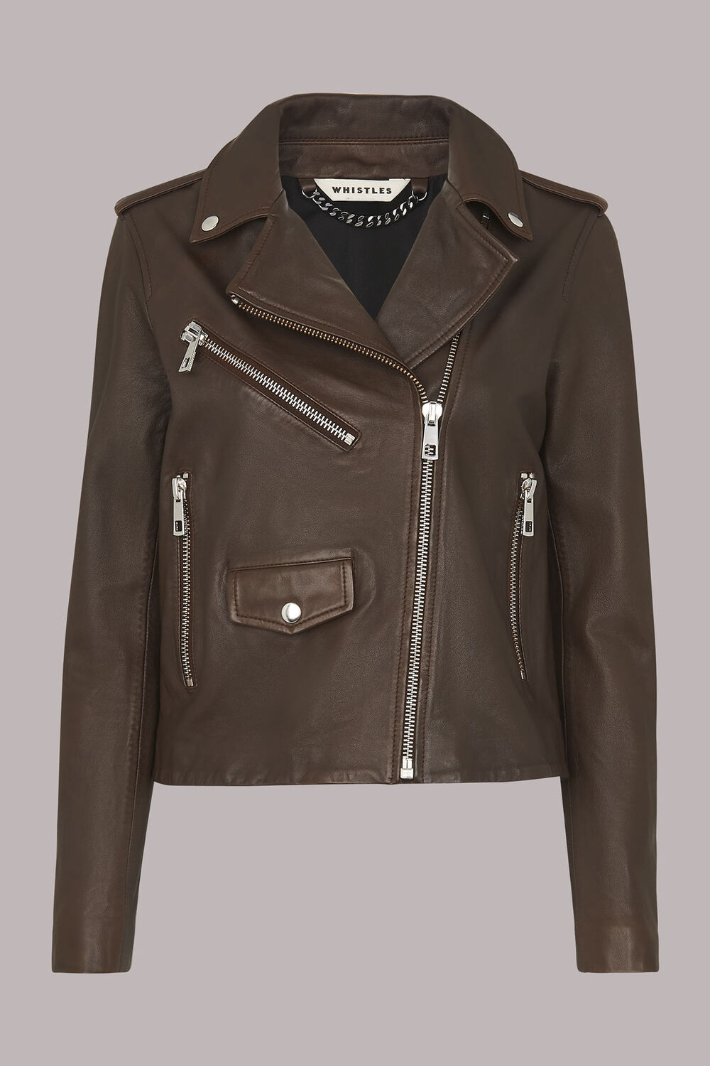 Chocolate Agnes Pocket Leather Jacket