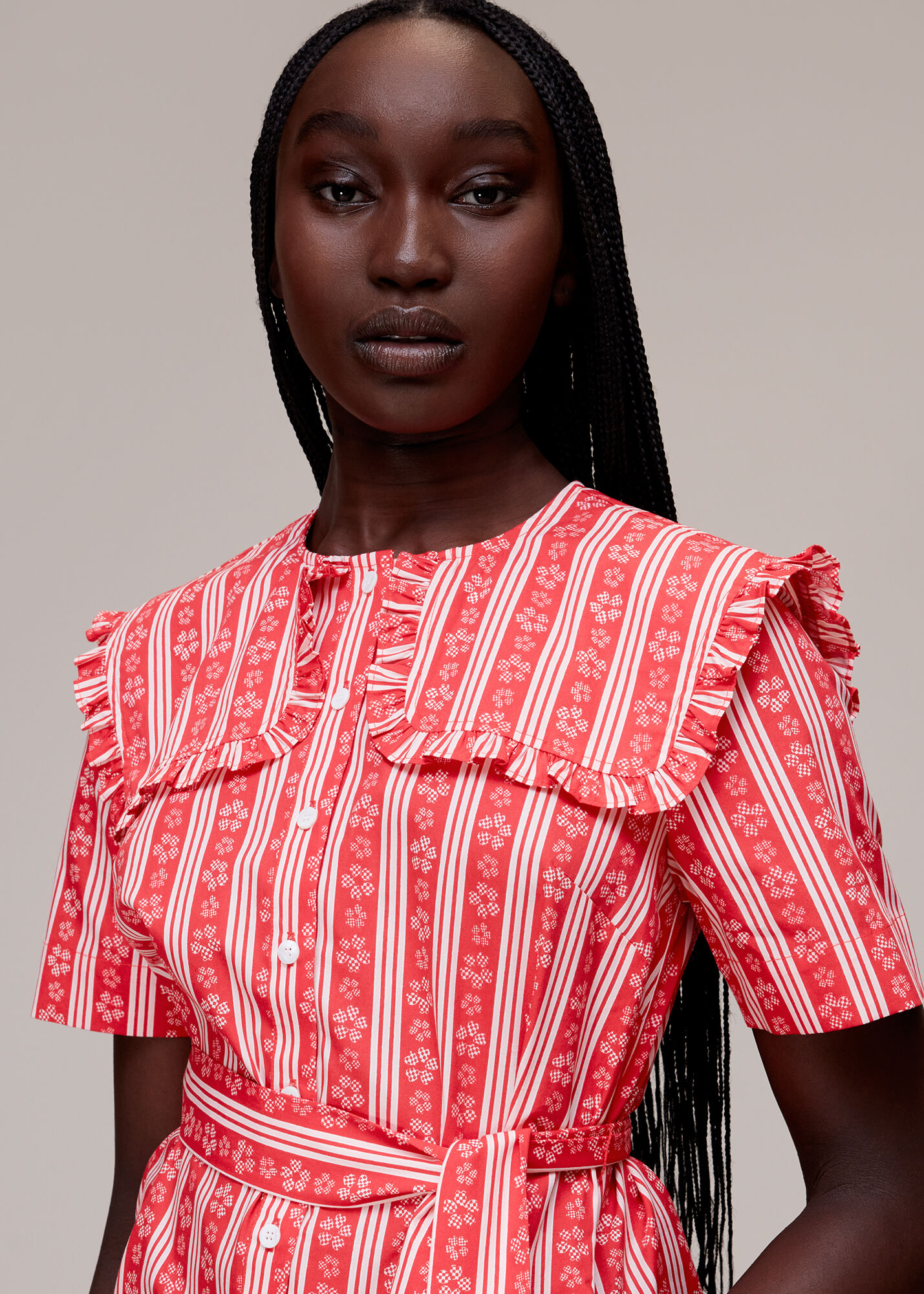Red/Multi Stripe Collar Mini Dress | WHISTLES