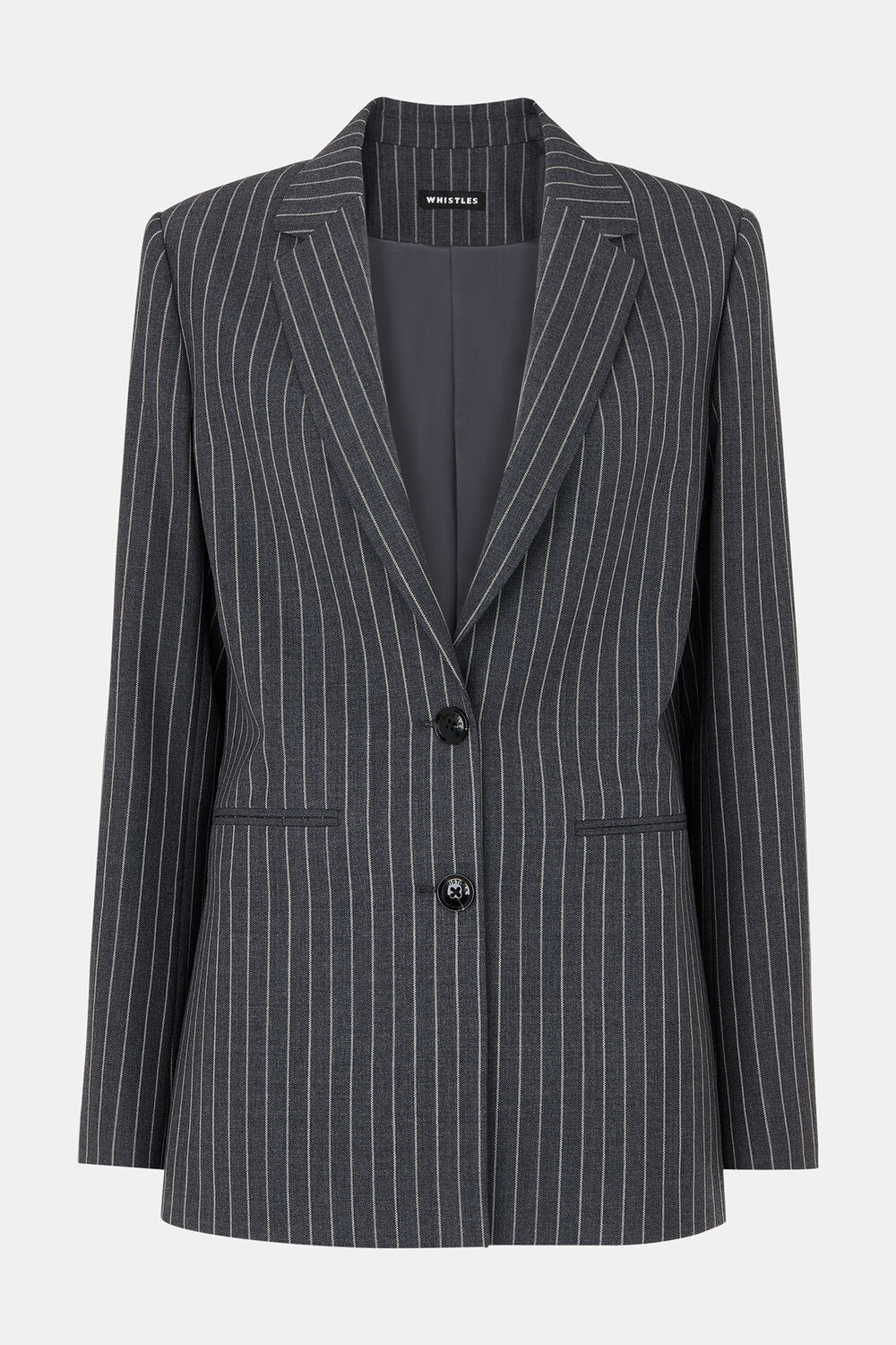 Grey Isla Pinstripe Wool Blazer