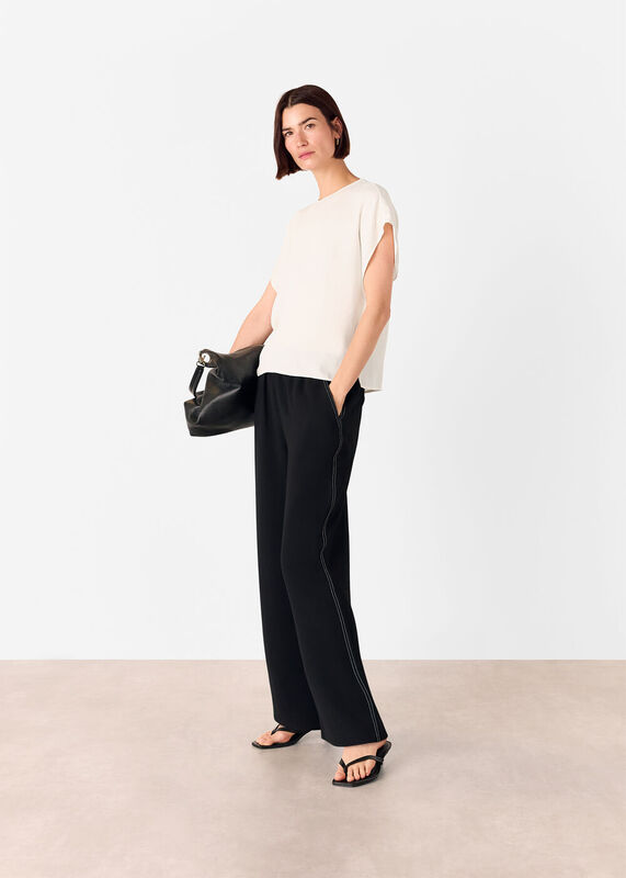 Black Crepe Stitch Detail Trouser