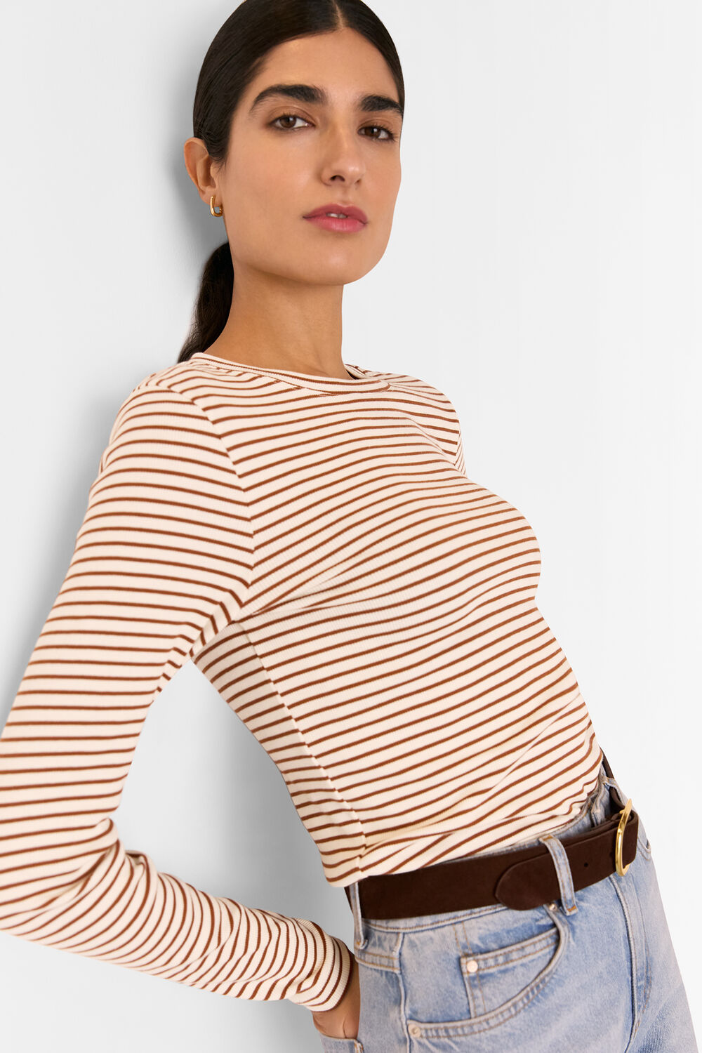 Stripe Crew Neck Jersey Top