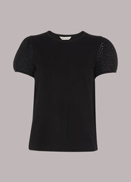 Broderie Puff Sleeve T-Shirt Black