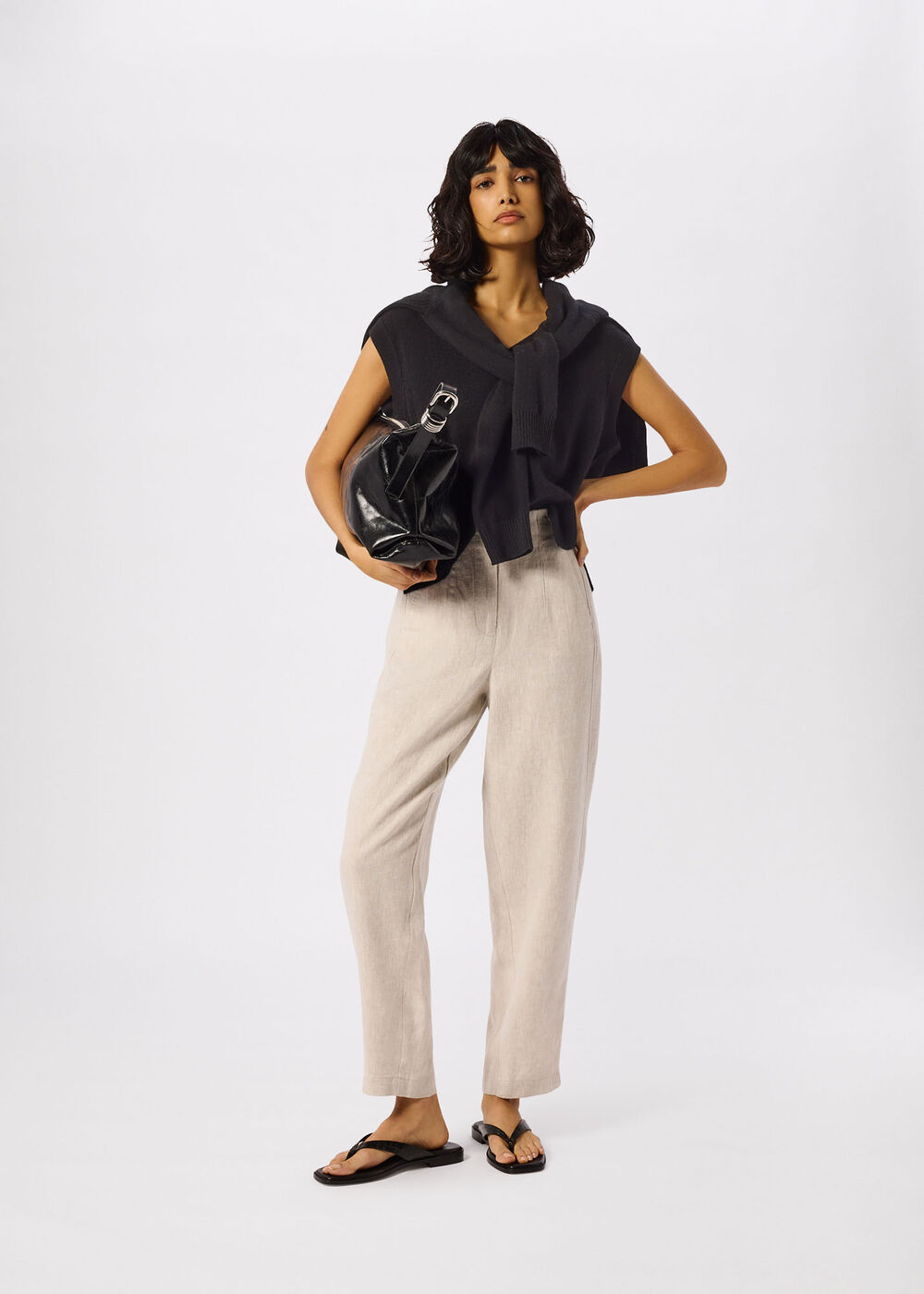 Petite Linen Barrel Leg Trouser