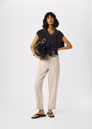 Petite Linen Barrel Leg Trouser