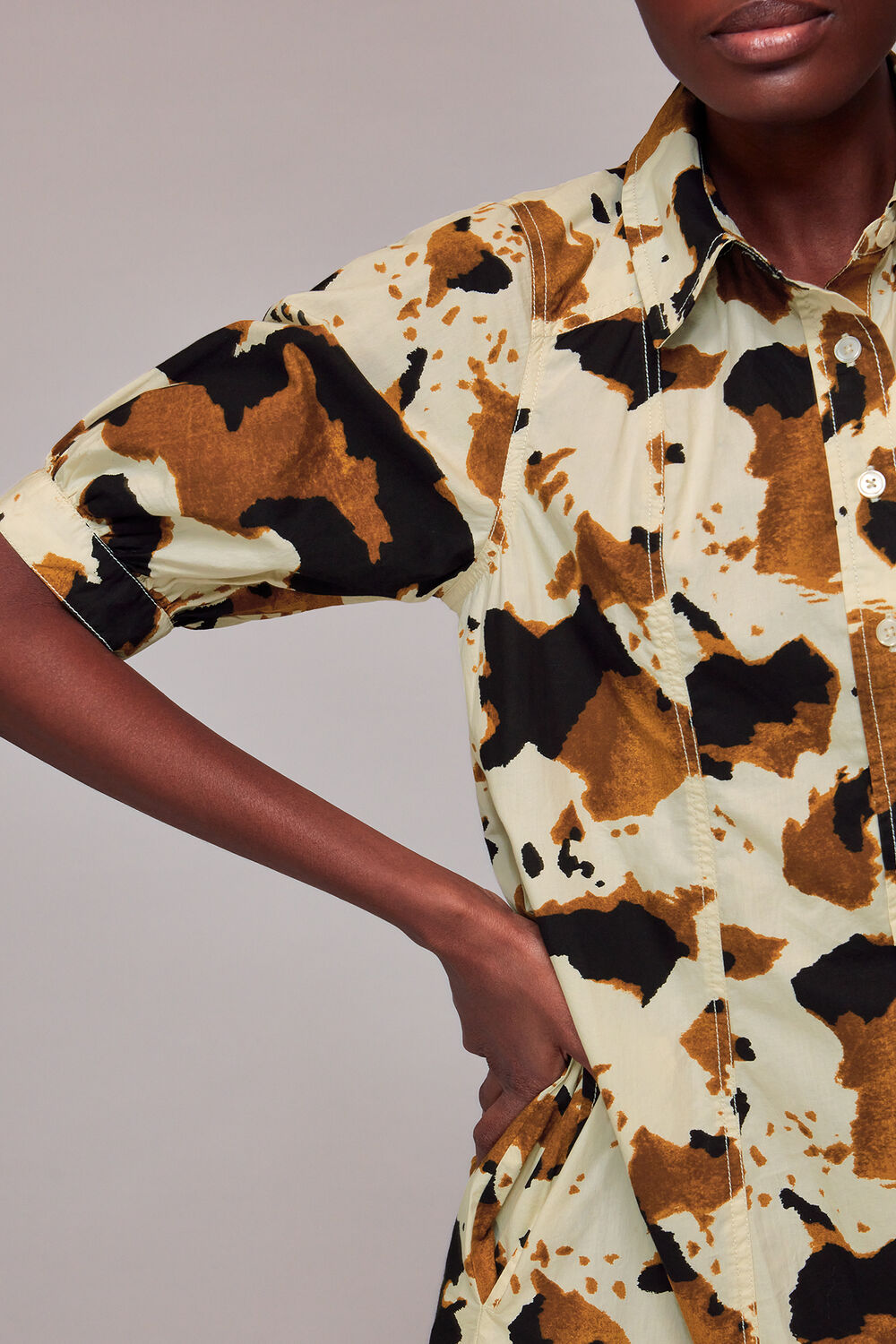 Brown Cow Print Shirt Dress