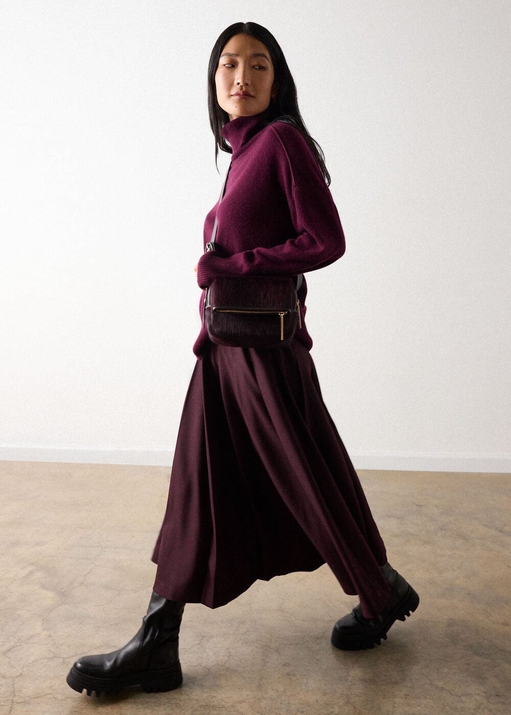 Burgundy Cashmere Seam Roll Neck Knit