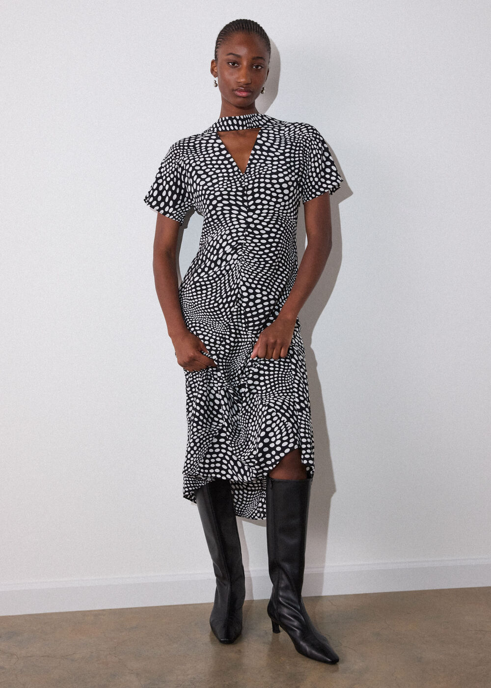 Petite Mixed Spot V Neck Midi Dress