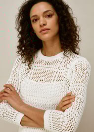 Crochet Knit Midi Dress White