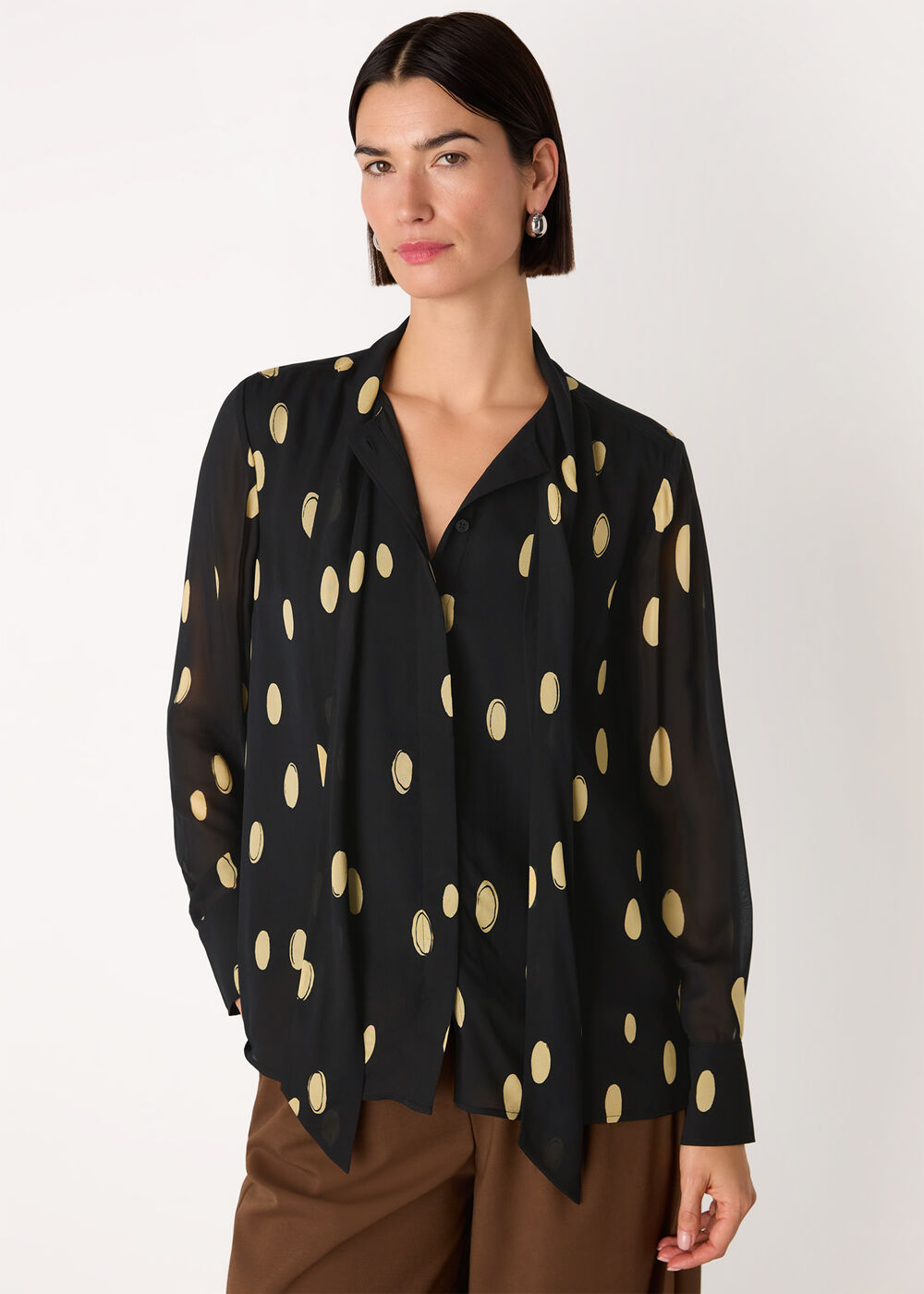 Abstract Spot Tie Neck Blouse