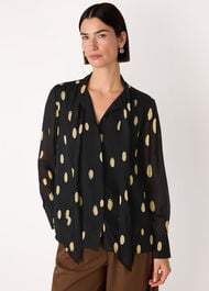 Abstract Spot Tie Neck Blouse