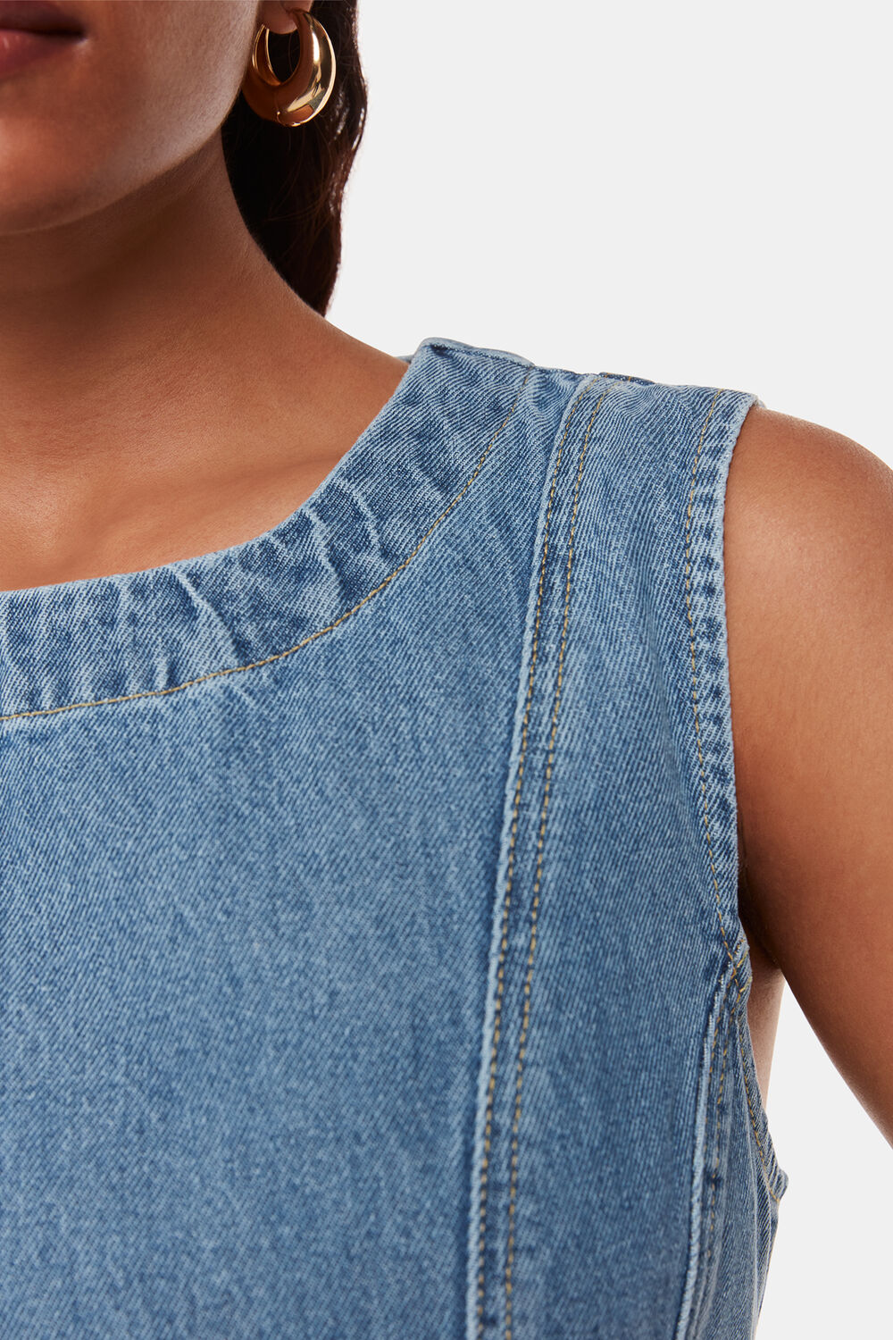 Petite Sleeveless Denim Midi Dress