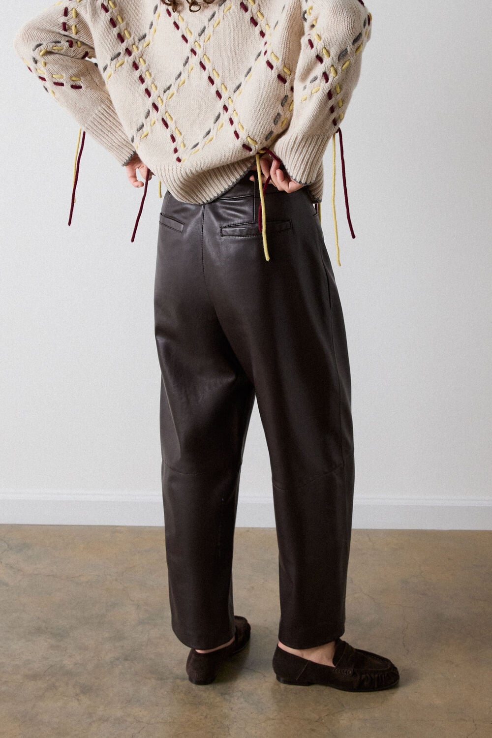 Brown Belted Leather Barrel Trouser