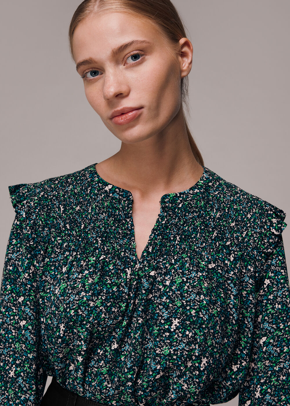 Green Midnight Garden Shirred Top