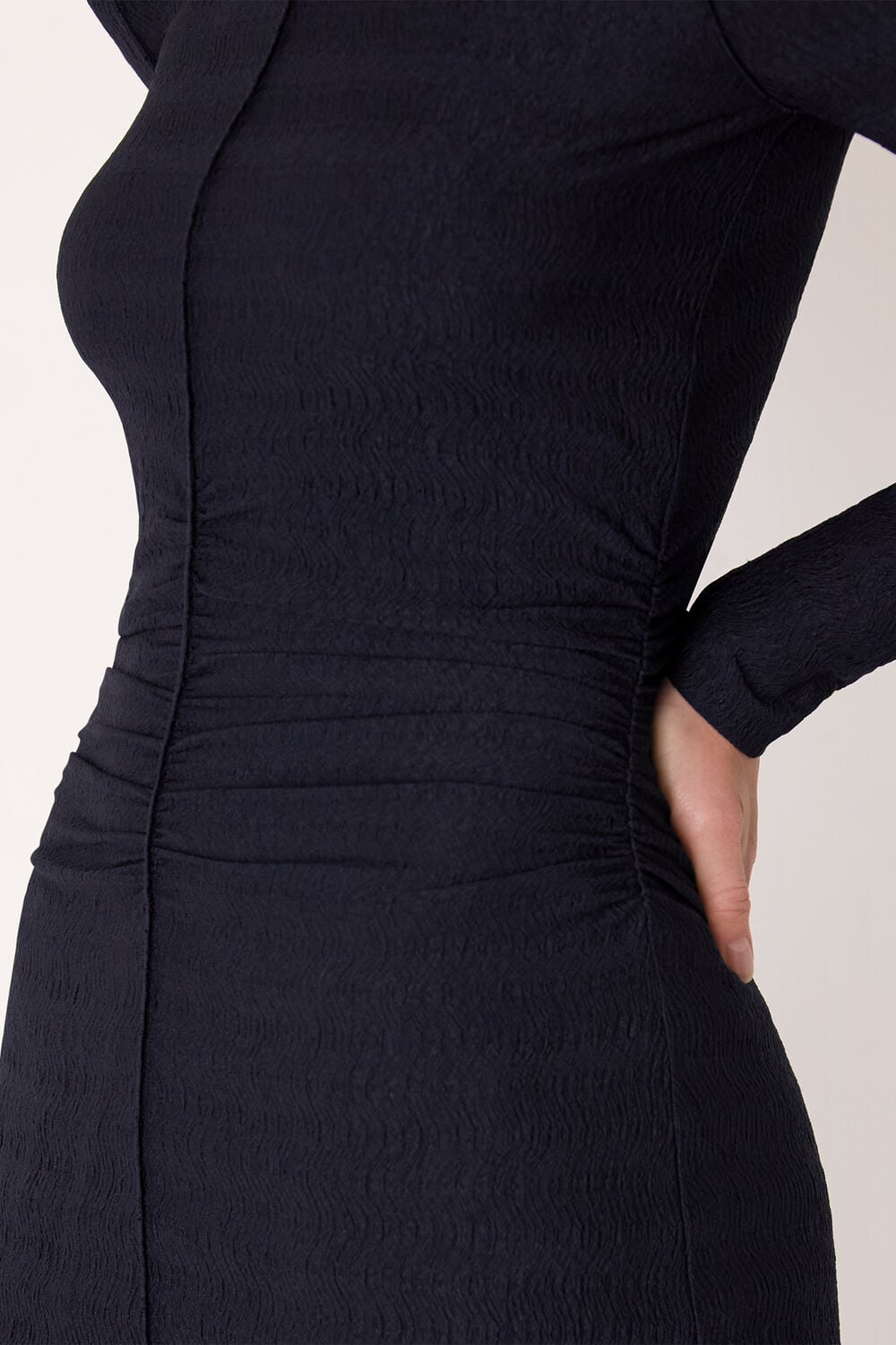 Navy Textured Jersey Ruched Dress