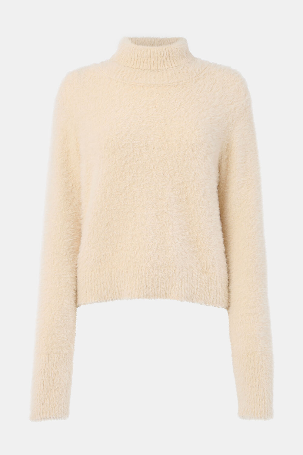 Beige Isla Cropped Fluffy Roll Neck