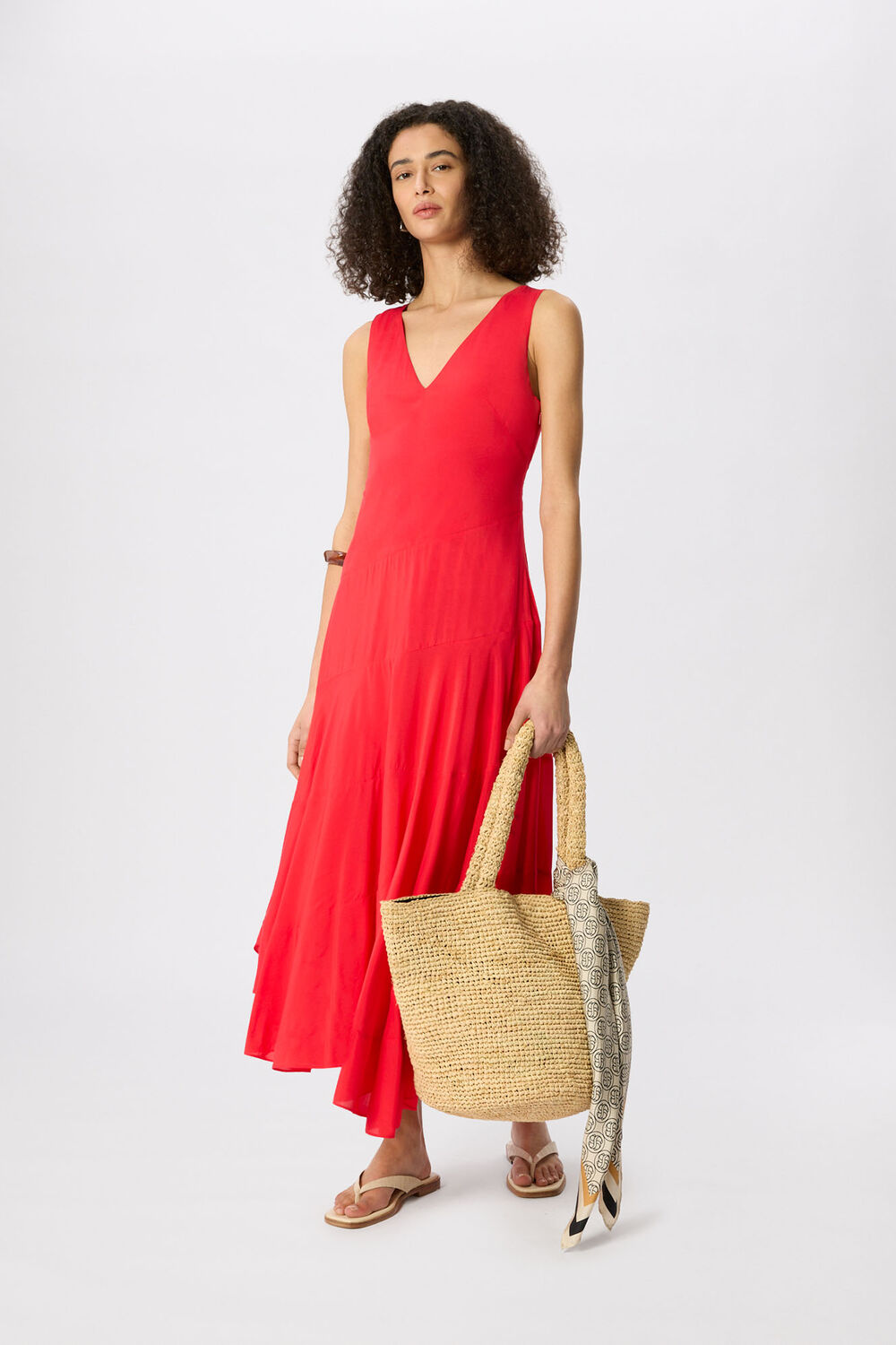 Red Sleeveless Tiered Midi Dress
