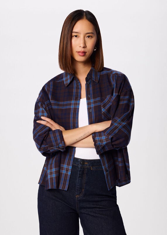 Blue Checked Brushed Cotton Shirt