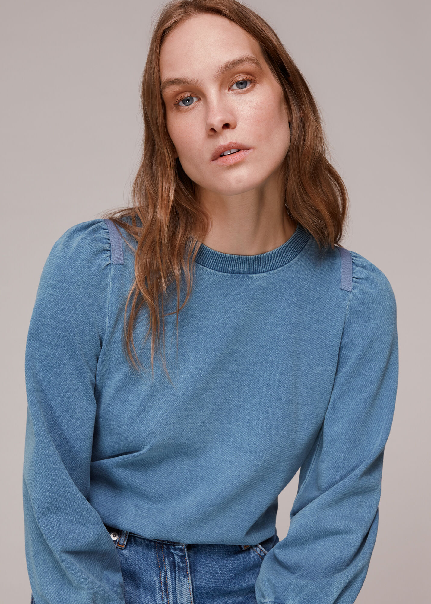 Blue Puff Sleeve Sweat | WHISTLES |