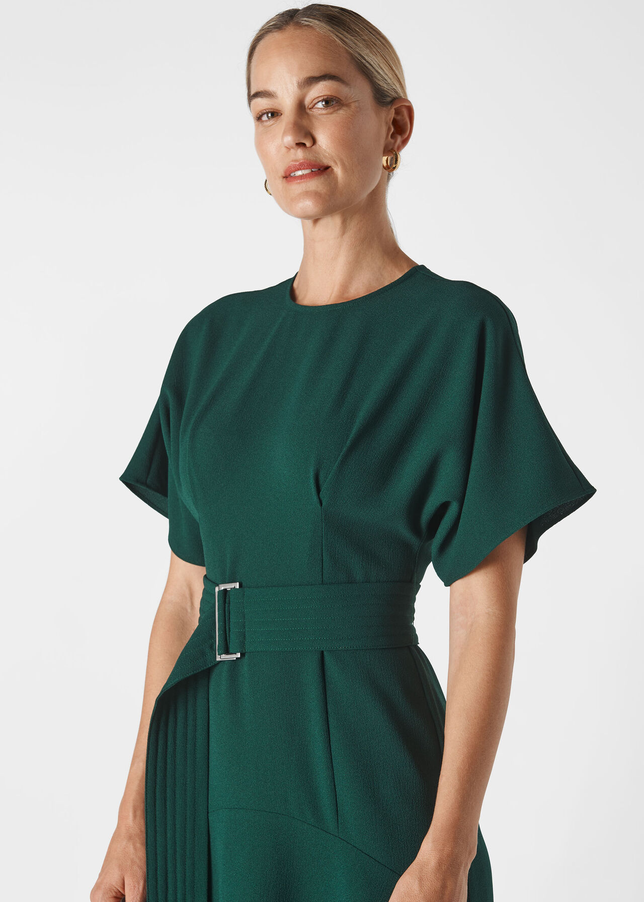 Green Textured Belted Midi Dress | WHISTLES
