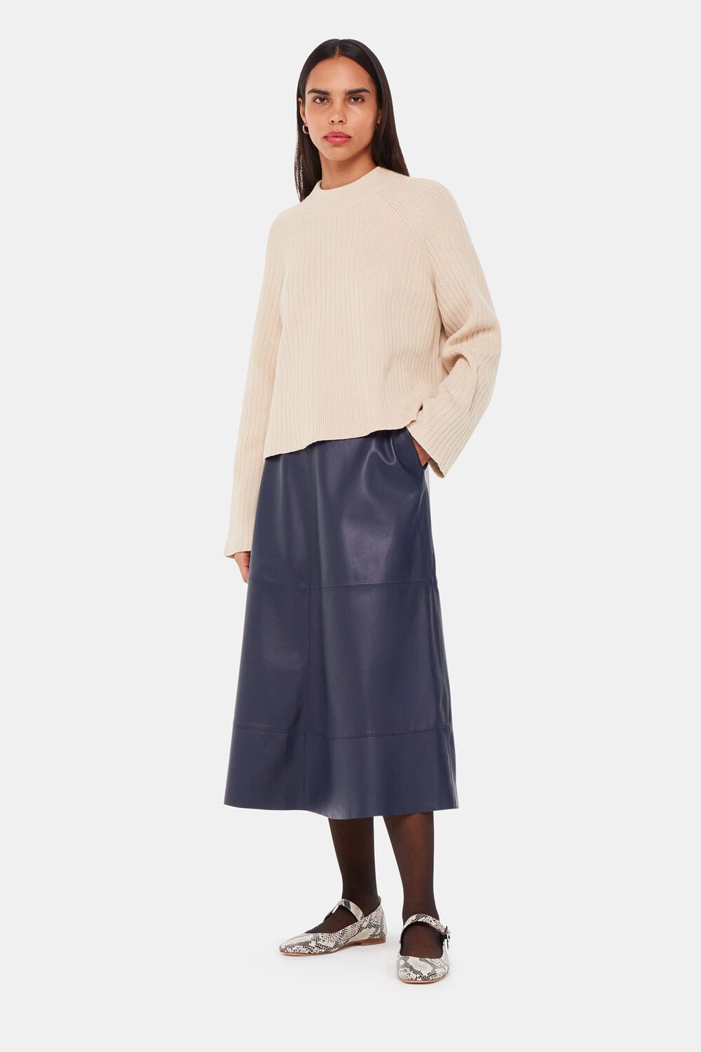 Ivory Cotton Rib Crew Neck Knit