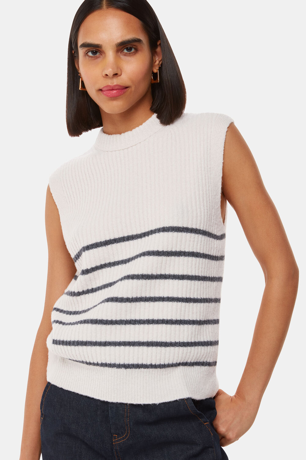 Ivory Stripe Textured Sweater Vest