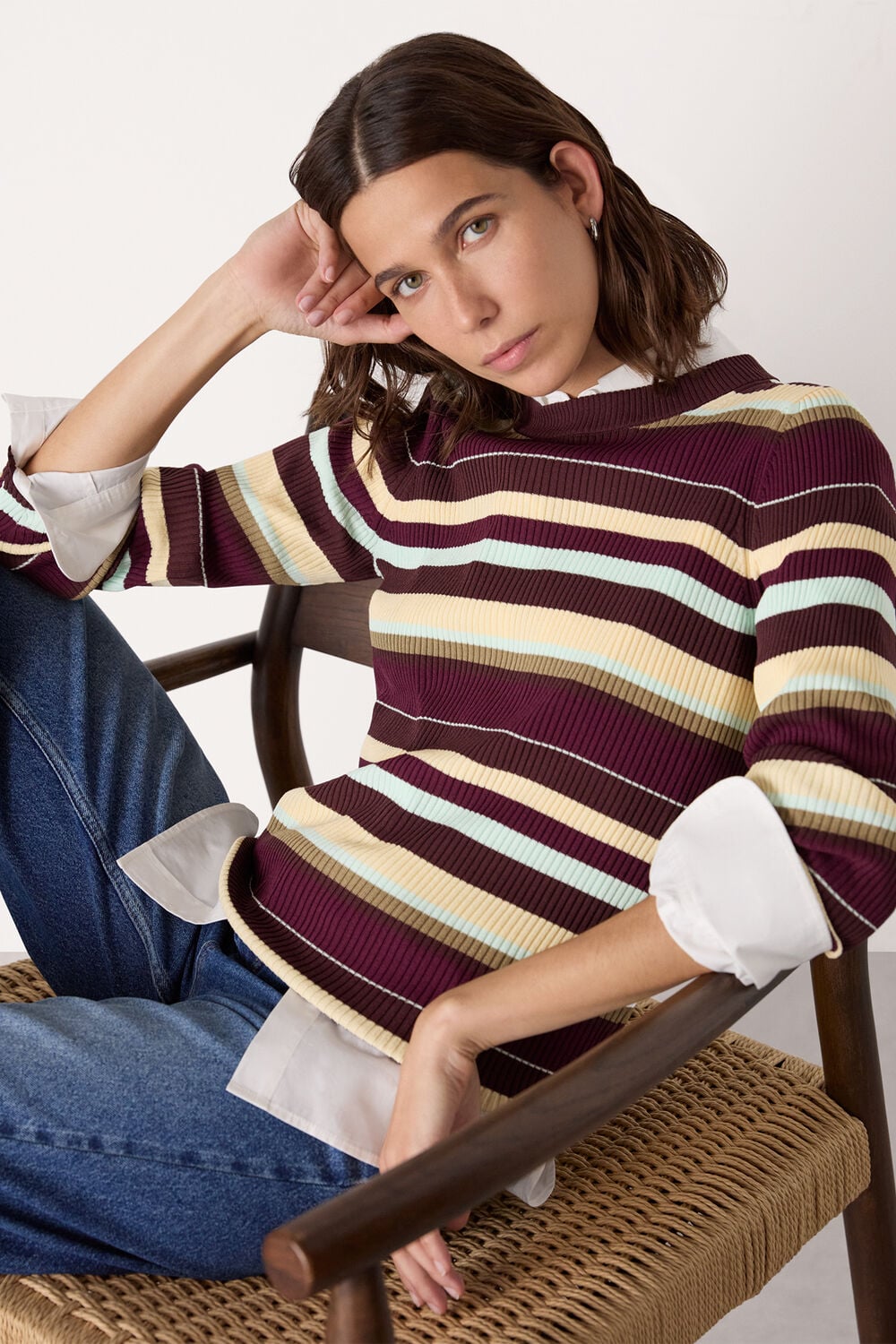 Multi Stripe Crew Neck Knit