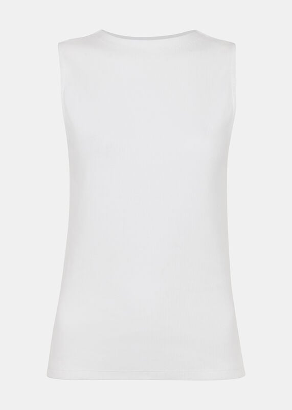 White High Neck Rib Detail Tee