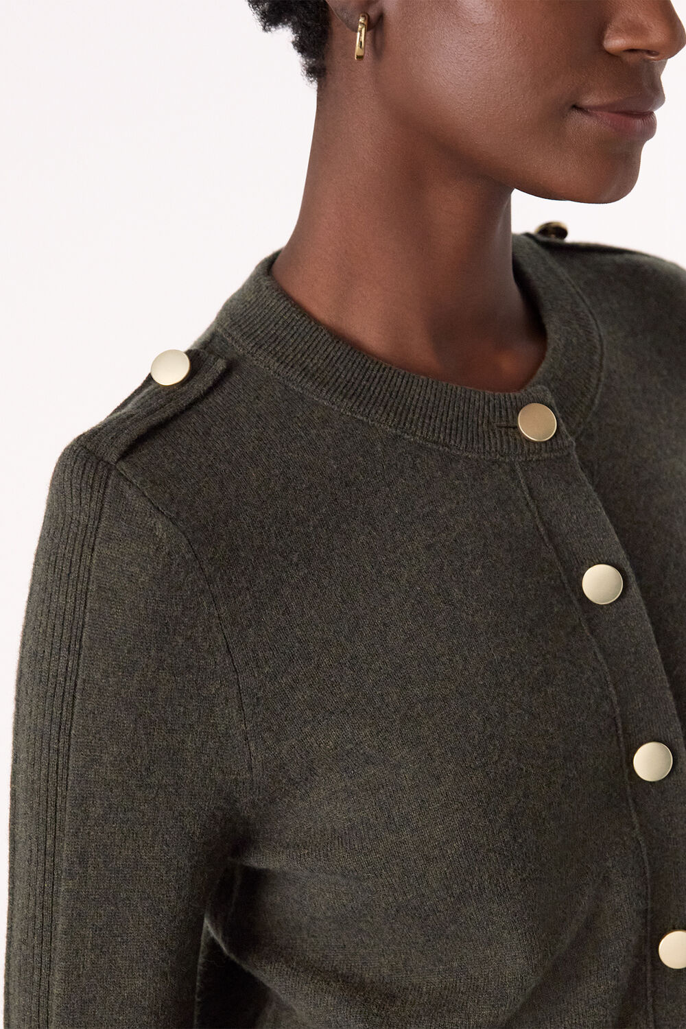 Khaki Military Crew Neck Cardigan