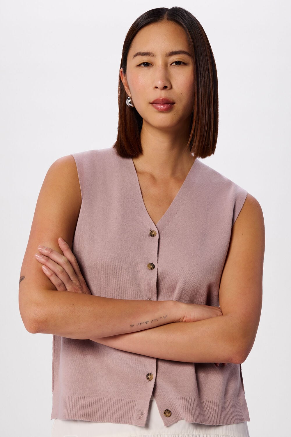 V Neck Button Front Knit Tank