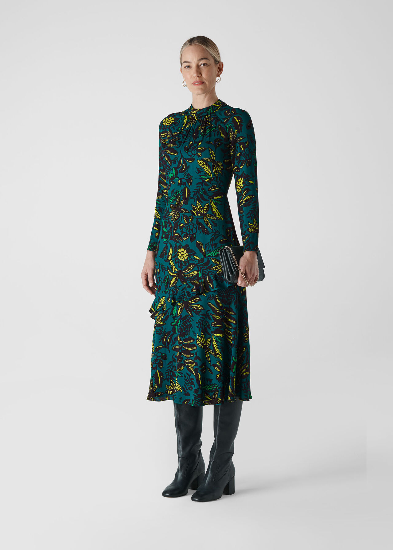 Green/Multi Assorted Leaves Dress | WHISTLES