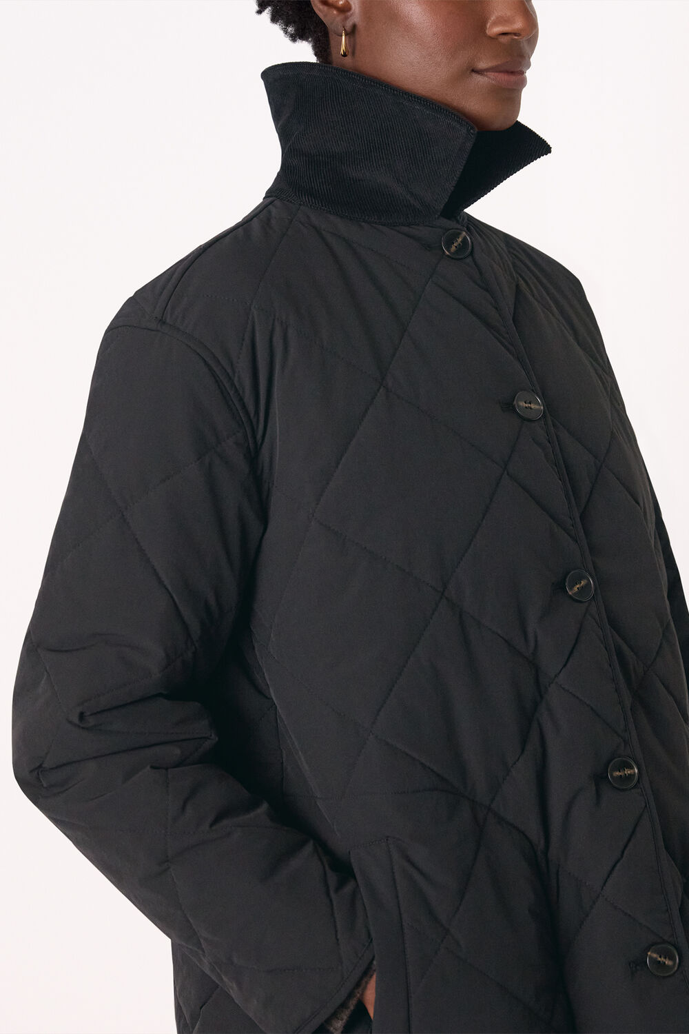 Quilted Cord Collar Coat