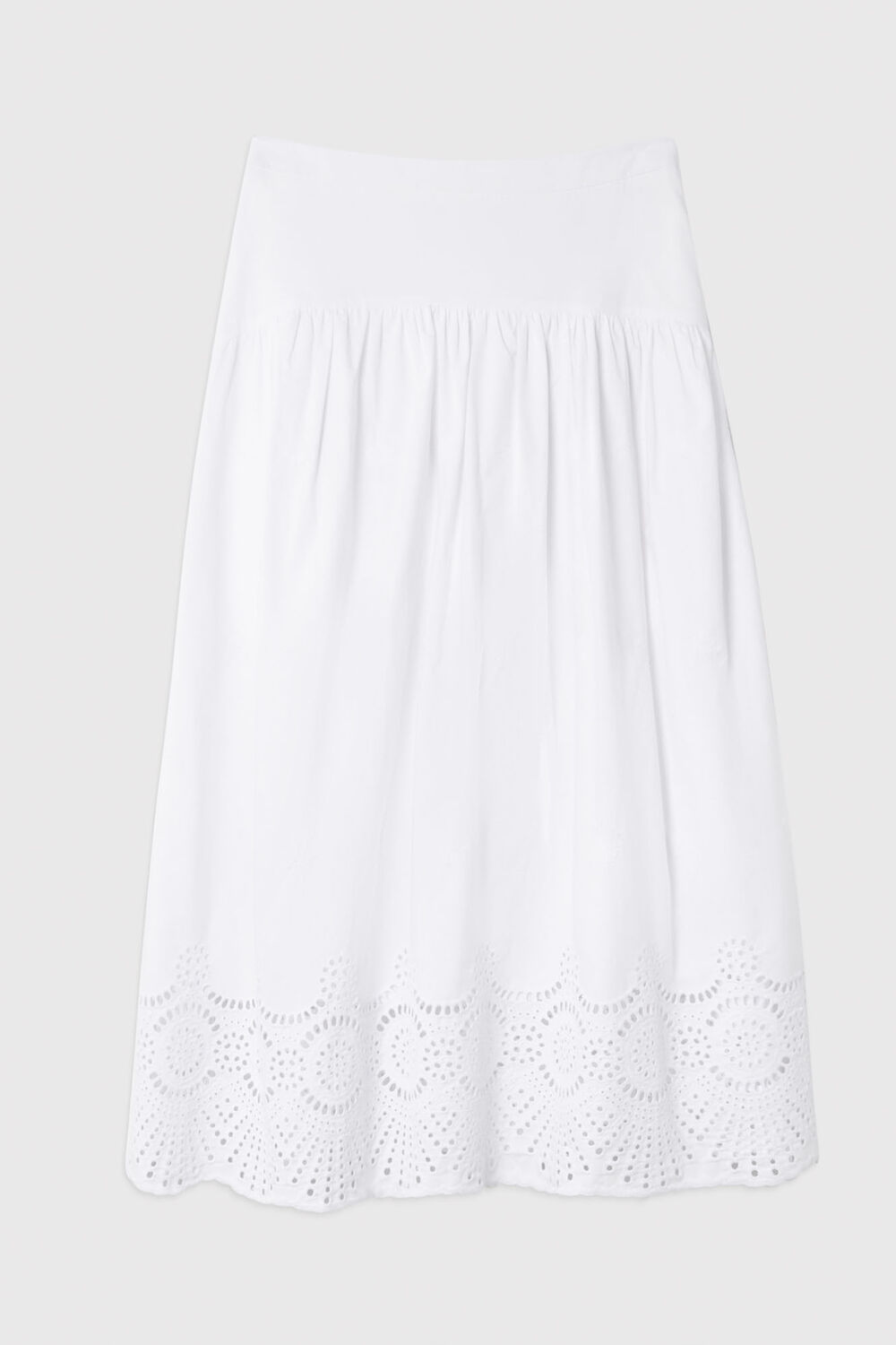 White Broderie Cotton Midi Skirt