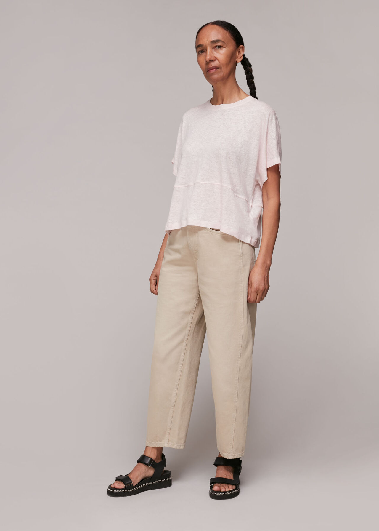 Pale Pink Button Back Linen Tee | WHISTLES
