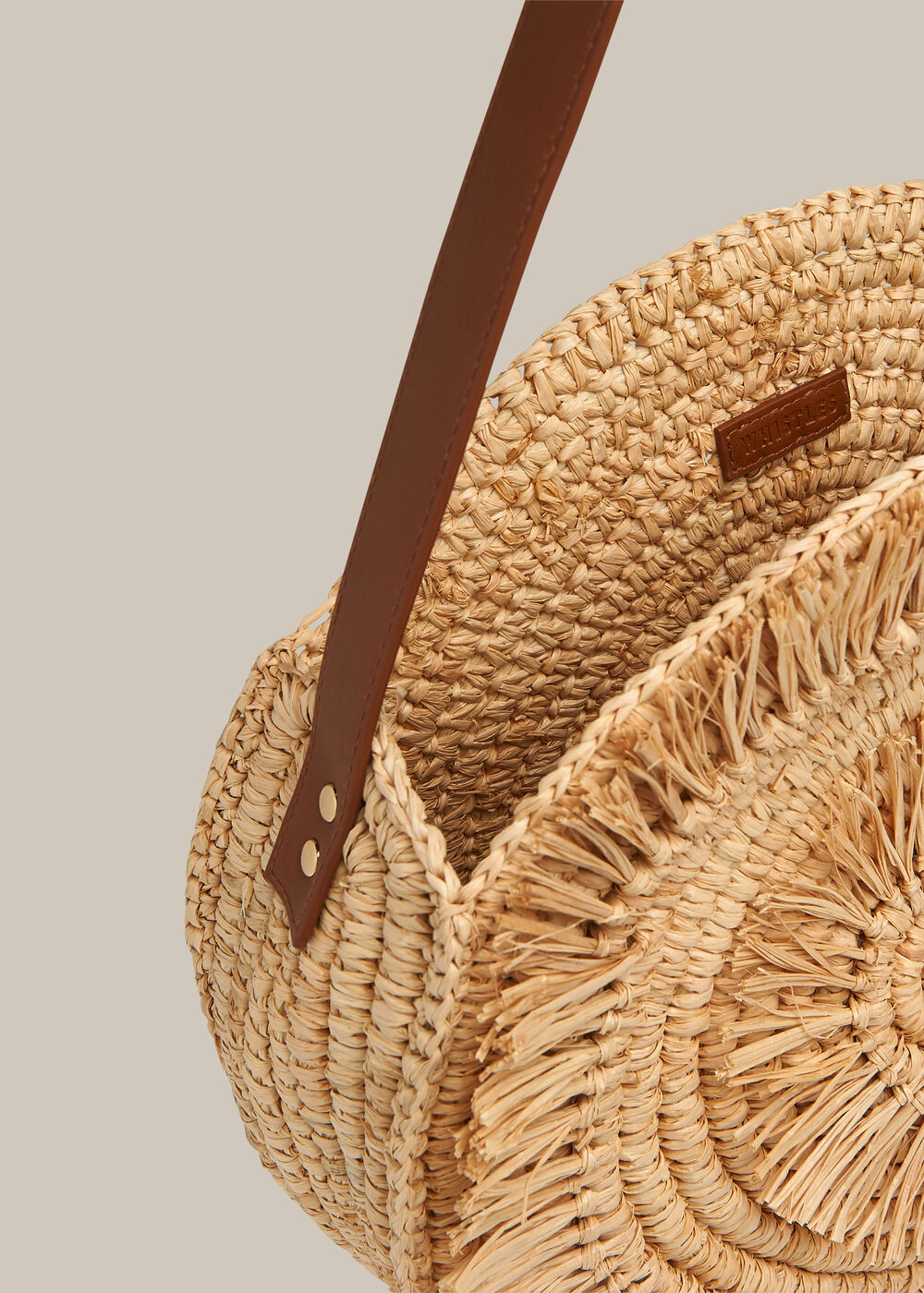 Lottie Round Straw Fringe Tote Neutral