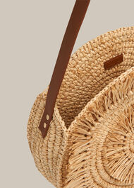 Lottie Round Straw Fringe Tote Neutral