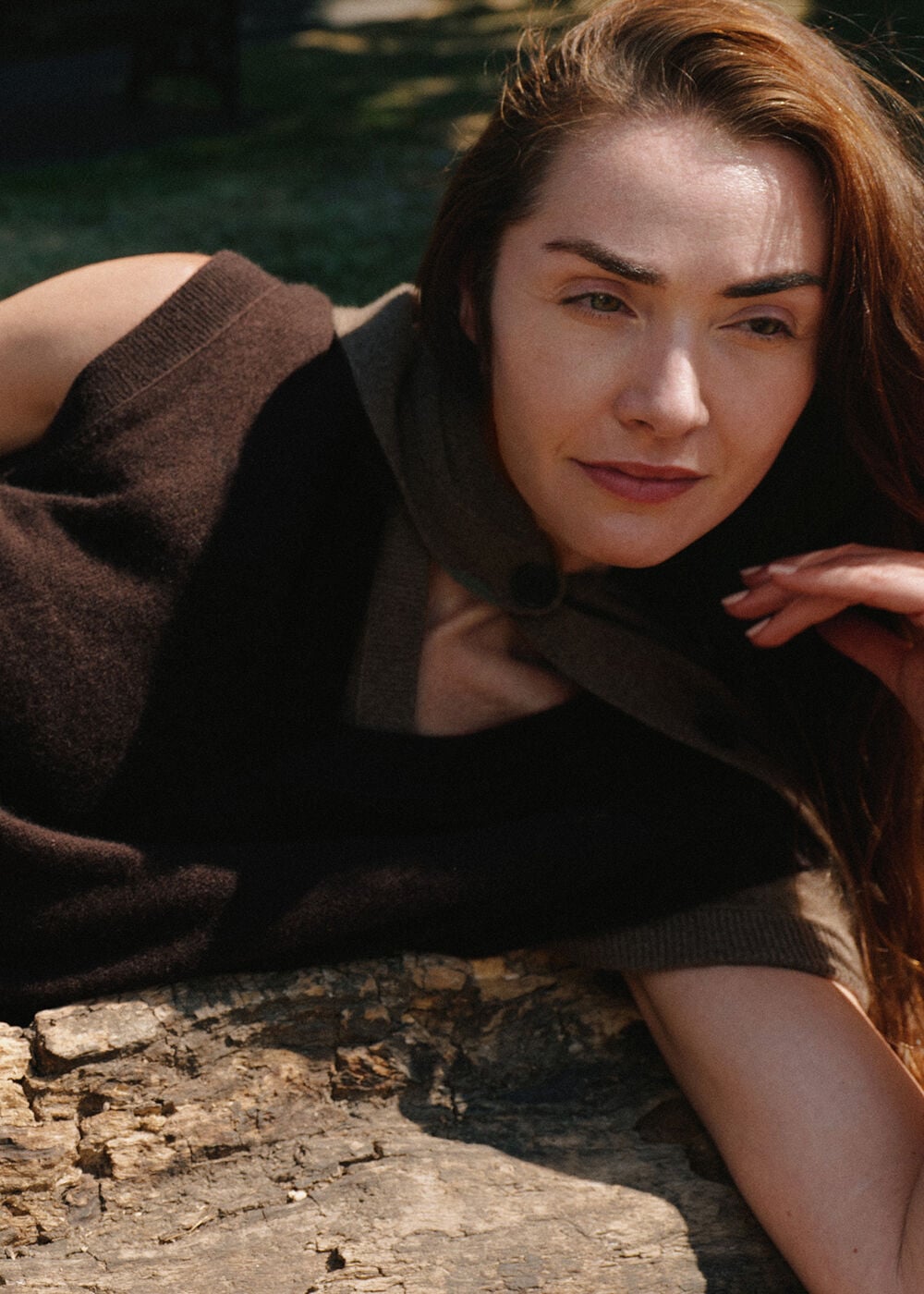 Brown Cashmere V Neck Tank