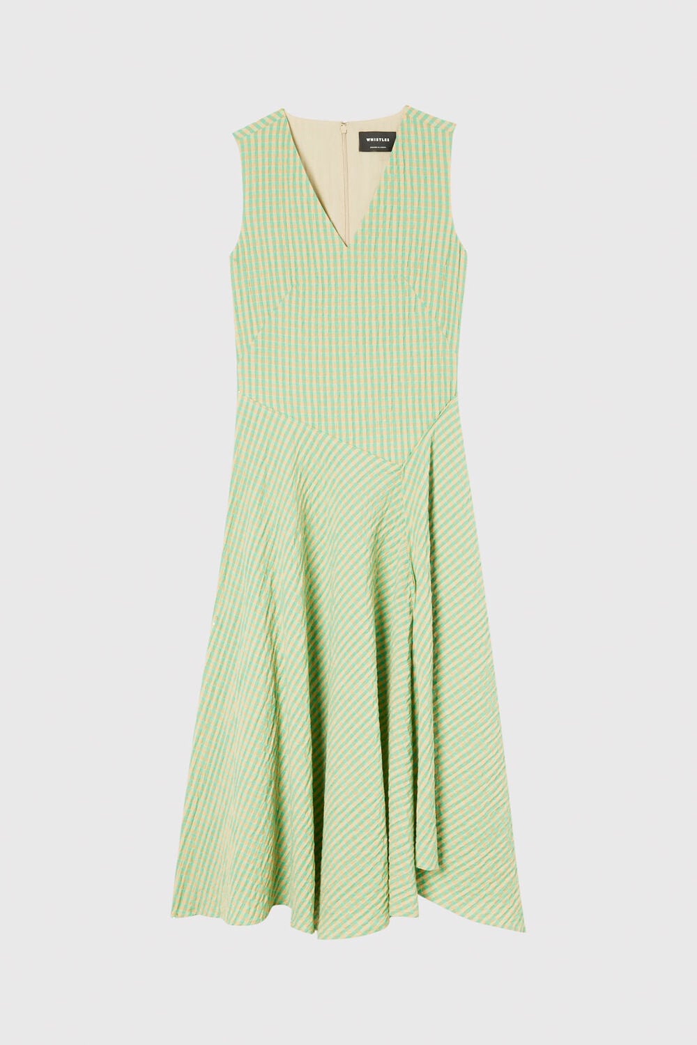 Green Check V Neck Asymmetric Dress